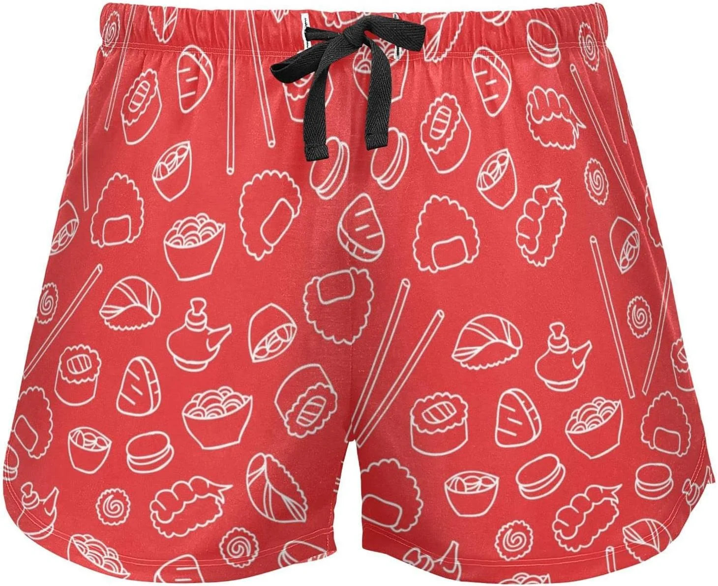 Sushi Pattern Women's Pajama Shorts, Soft Comfy Stretch Sleepwear Lounge Shorts with Drawstring and Pockets, Small